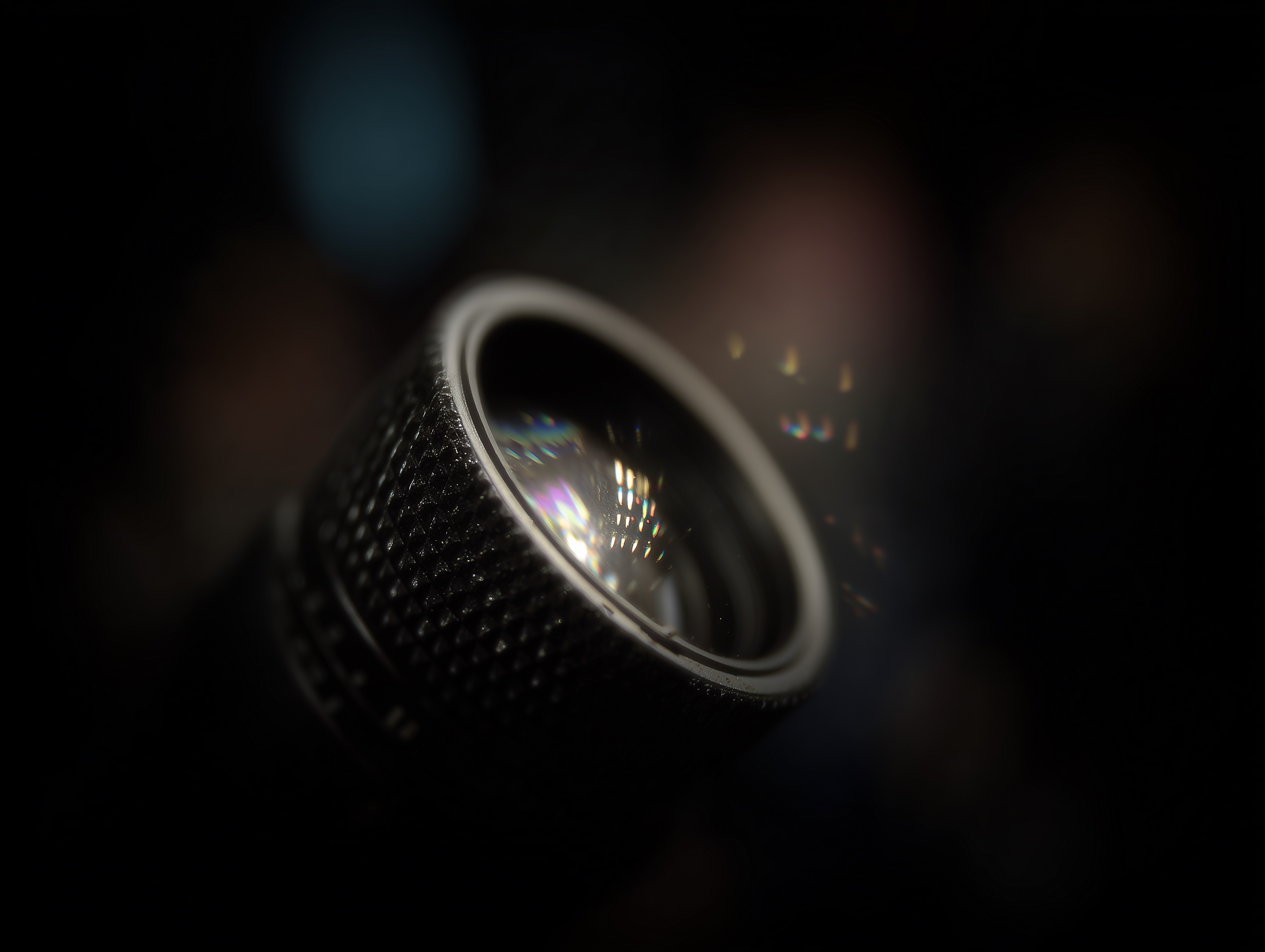 Close-up of a professional projector lens